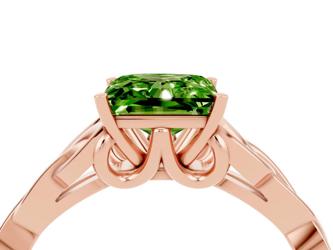 Rose gold Princess Cut Peridot Solitaire Celtic Knot Ring with Four-Prong Setting_16
