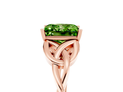 Rose gold Princess Cut Peridot Solitaire Celtic Knot Ring with Four-Prong Setting_17