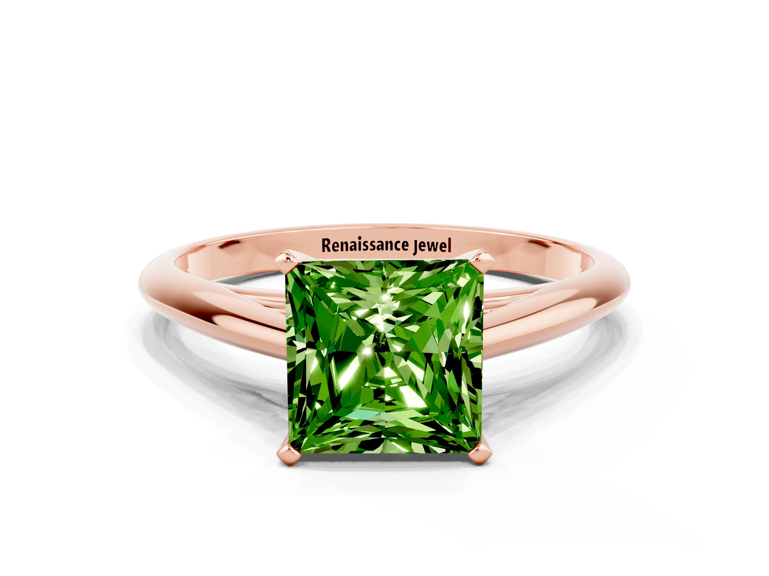 Rose gold Princess Cut Peridot Solitaire Engagement Ring with Cathedral Setting and Four-Prong Mount_12