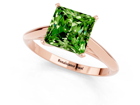 Rose gold Princess Cut Peridot Solitaire Engagement Ring with Cathedral Setting and Four-Prong Mount_13