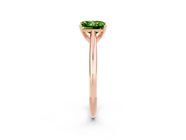 Rose gold Princess Cut Peridot Solitaire Engagement Ring with Cathedral Setting and Four-Prong Mount