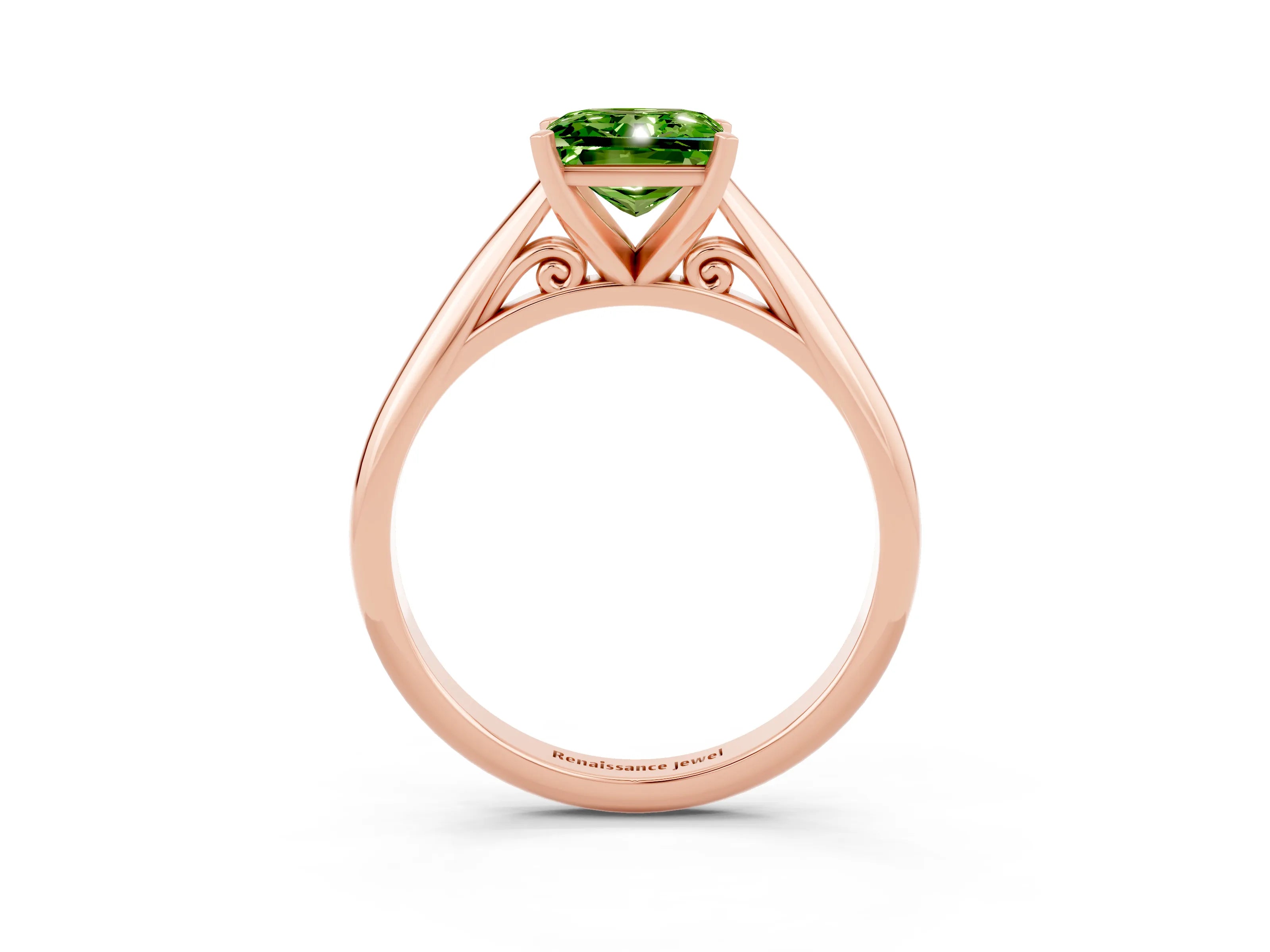Rose gold Princess Cut Peridot Solitaire Engagement Ring with Cathedral Setting and Four-Prong Mount_15