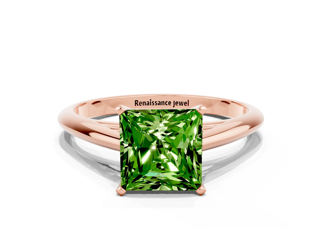 Rose gold Princess Cut Peridot Solitaire Engagement Ring with Cathedral Setting and Four-Prong Mount_66