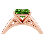 Rose gold Princess Cut Peridot Solitaire Engagement Ring with Cathedral Setting and Four-Prong Mount_70