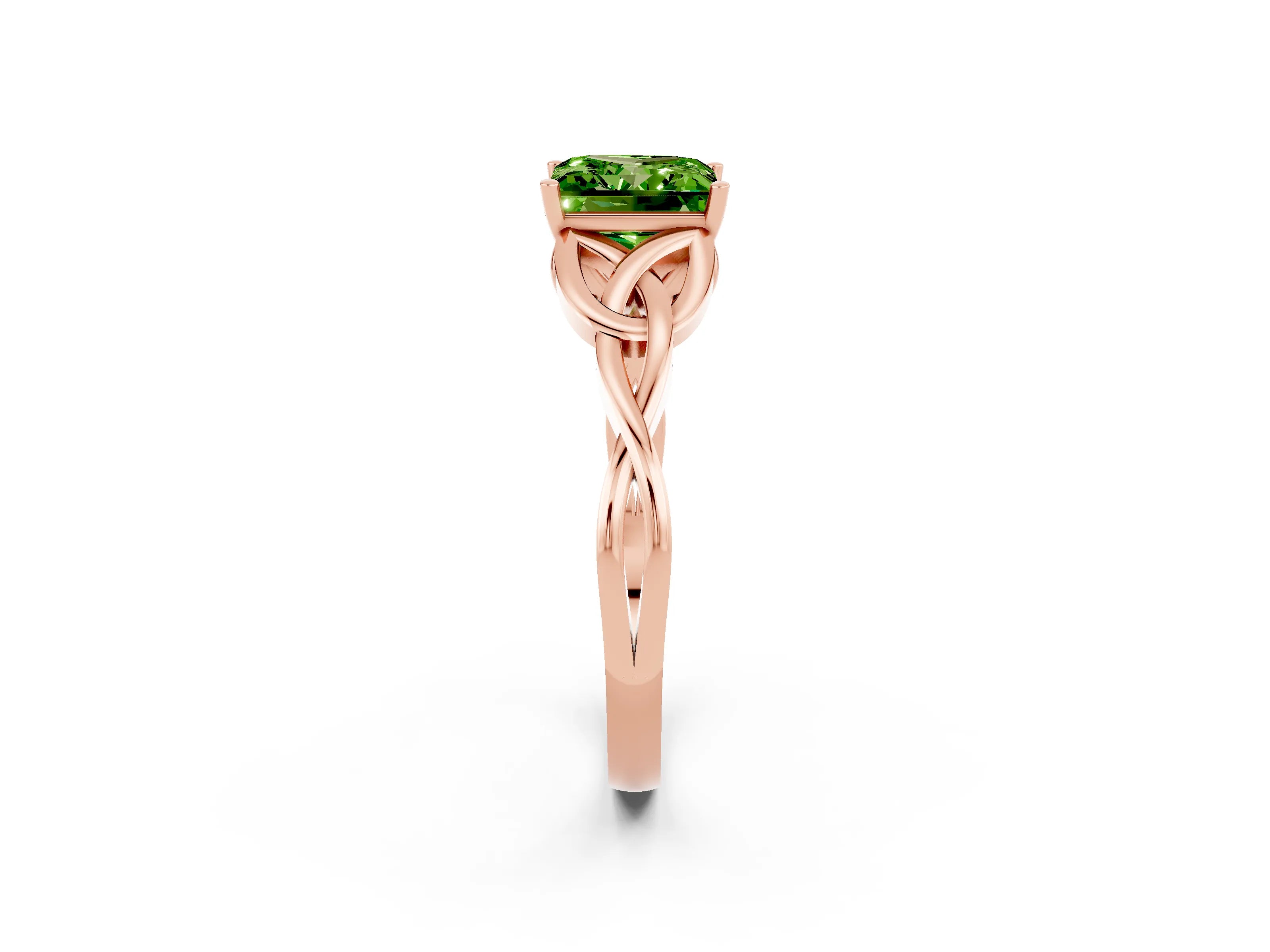 Rose gold Princess Cut Peridot Solitaire Engagement Ring with Celtic Knot Band and Four-Prong Setting_2
