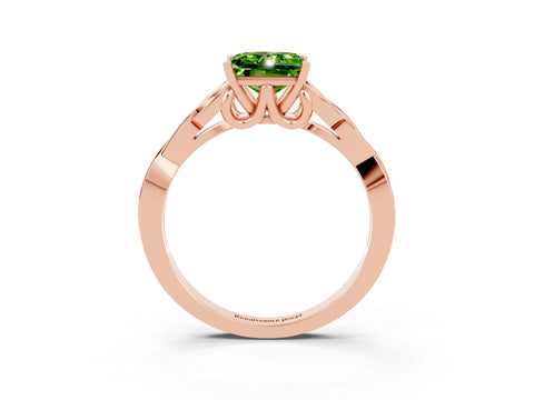 Rose gold Princess Cut Peridot Solitaire Engagement Ring with Celtic Knot Band and Four-Prong Setting_3