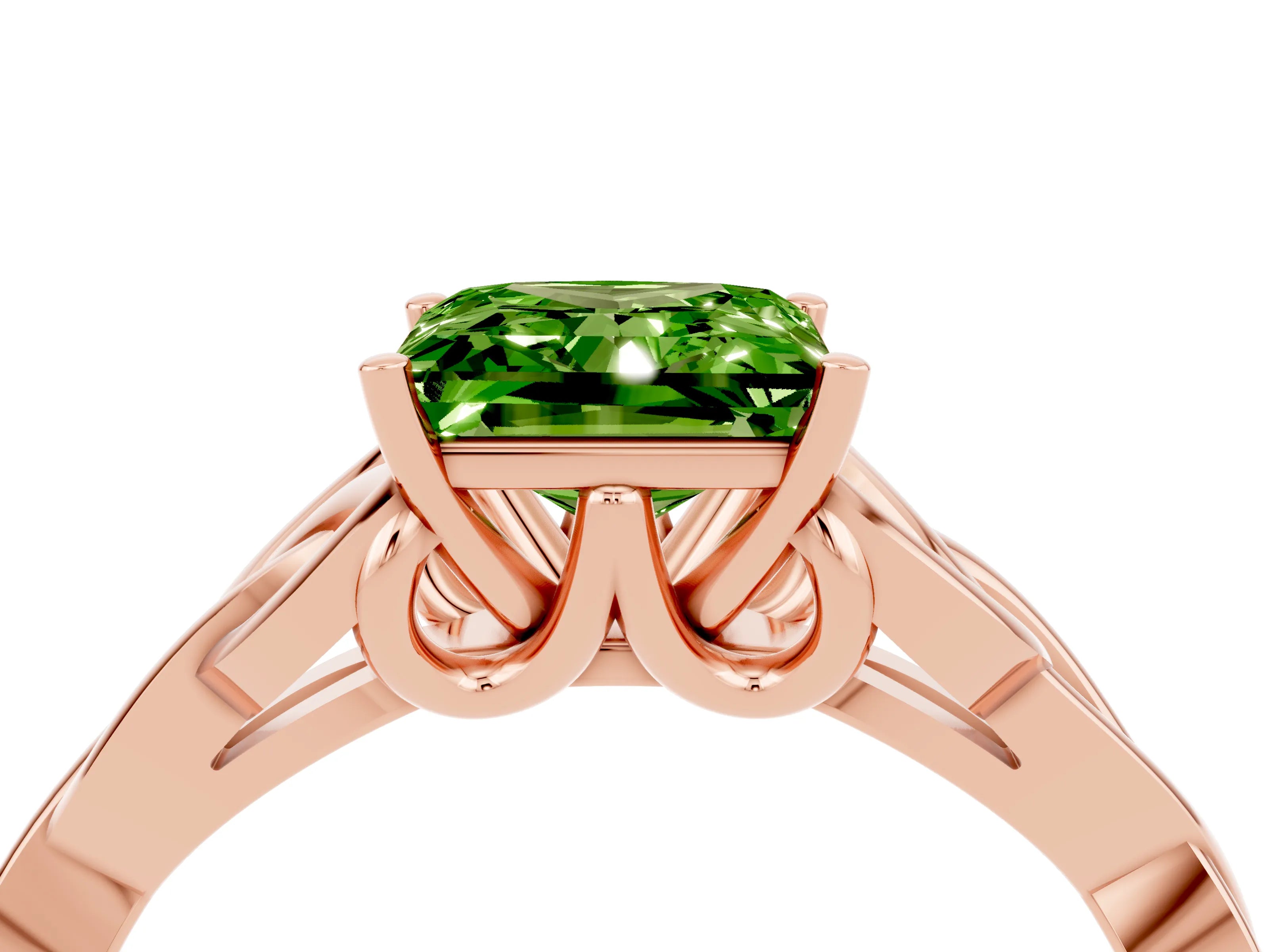 Rose gold Princess Cut Peridot Solitaire Engagement Ring with Celtic Knot Band and Four-Prong Setting_4