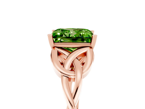 Rose gold Princess Cut Peridot Solitaire Engagement Ring with Celtic Knot Band and Four-Prong Setting_5