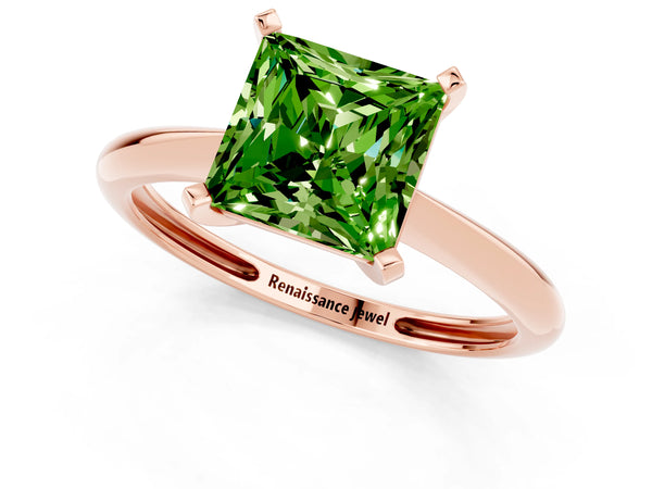 Rose gold Princess Cut Peridot Solitaire Engagement Ring with Classic Band and Four-Prong Setting