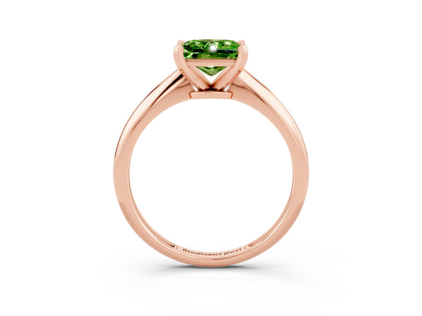 Rose gold Princess Cut Peridot Solitaire Engagement Ring with Classic Band and Four-Prong Setting