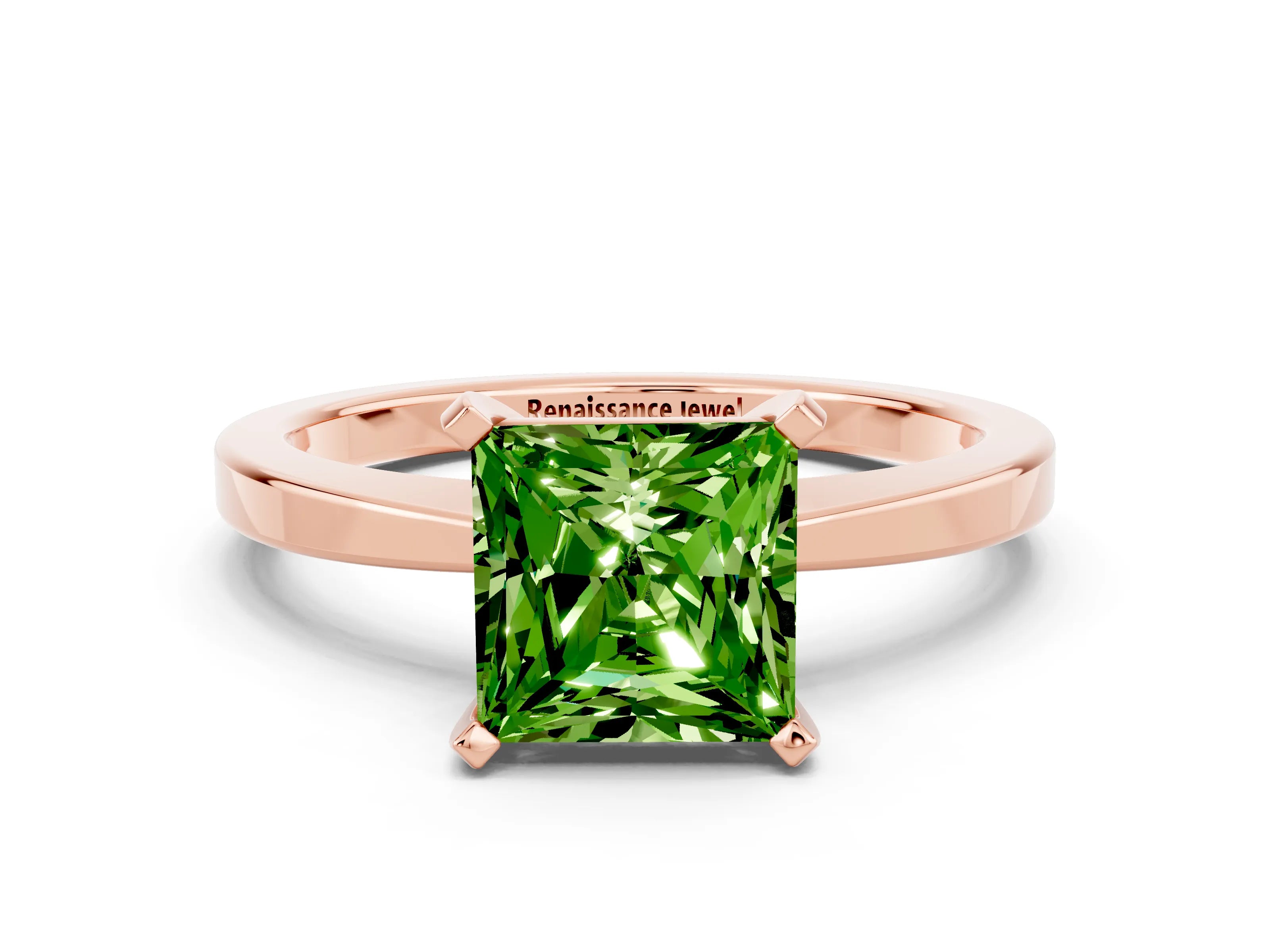 Rose gold Princess Cut Peridot Solitaire Engagement Ring with Classic Band and Four-Prong Setting_24