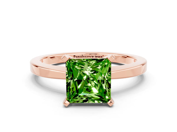 Rose gold Princess Cut Peridot Solitaire Engagement Ring with Classic Band and Four-Prong Setting