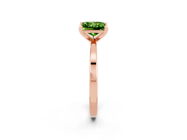 Rose gold Princess Cut Peridot Solitaire Engagement Ring with Classic Band and Four-Prong Setting