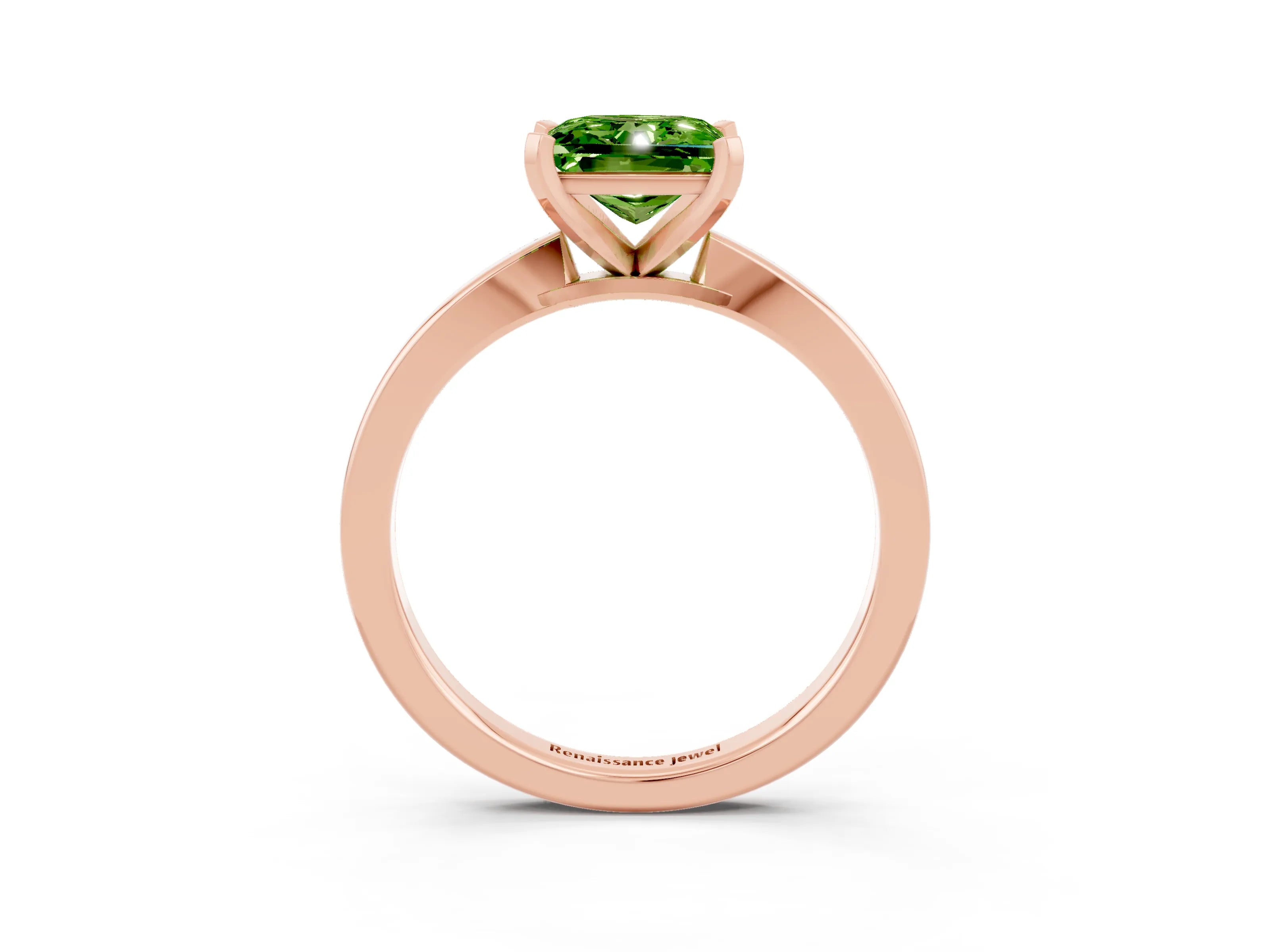 Rose gold Princess Cut Peridot Solitaire Engagement Ring with Classic Band and Four-Prong Setting_27
