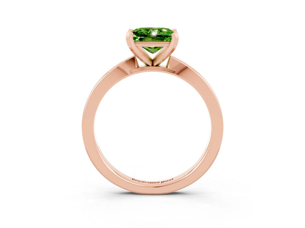 Rose gold Princess Cut Peridot Solitaire Engagement Ring with Classic Band and Four-Prong Setting