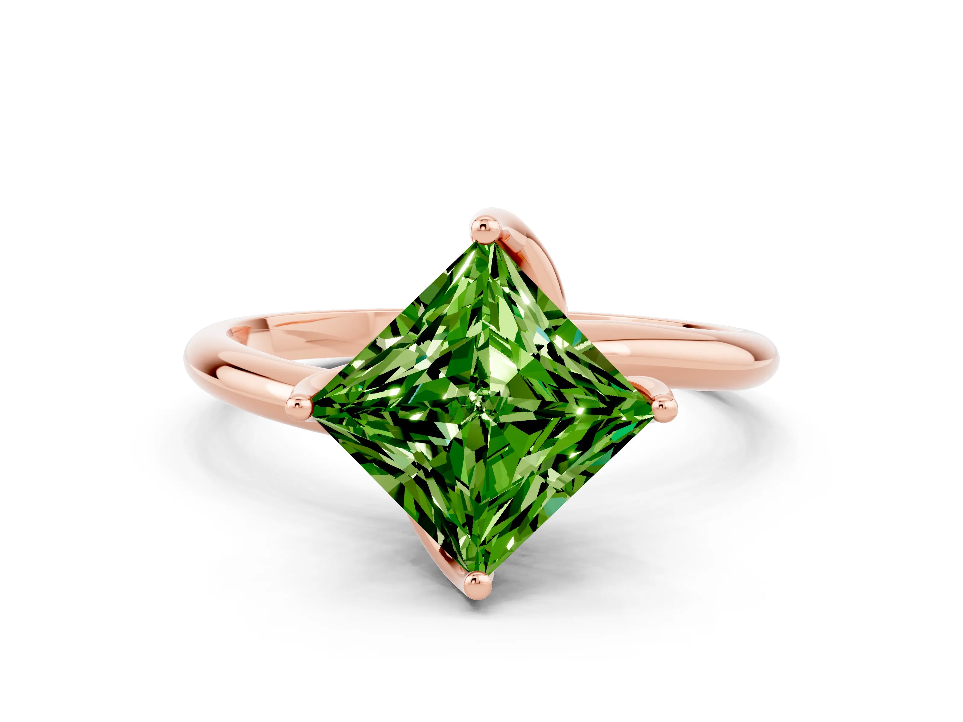 Rose gold Princess Cut Peridot Solitaire Engagement Ring with Four-Prong Setting and Classic Band_12