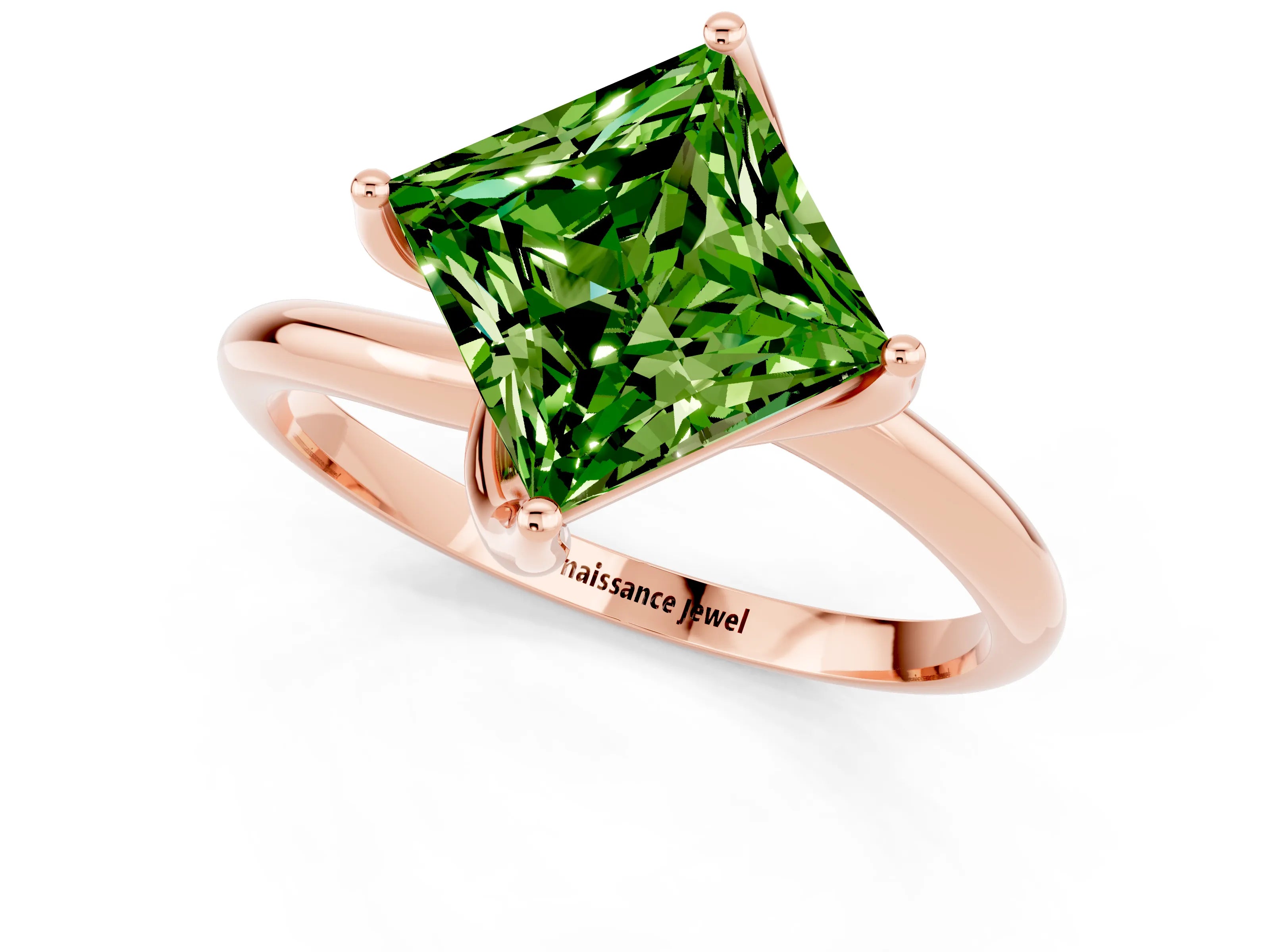 Rose gold Princess Cut Peridot Solitaire Engagement Ring with Four-Prong Setting and Classic Band_13