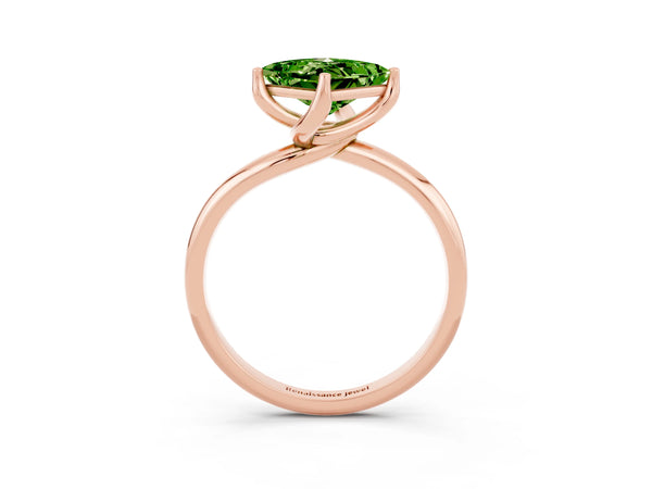Rose gold Princess Cut Peridot Solitaire Engagement Ring with Four-Prong Setting and Classic Band
