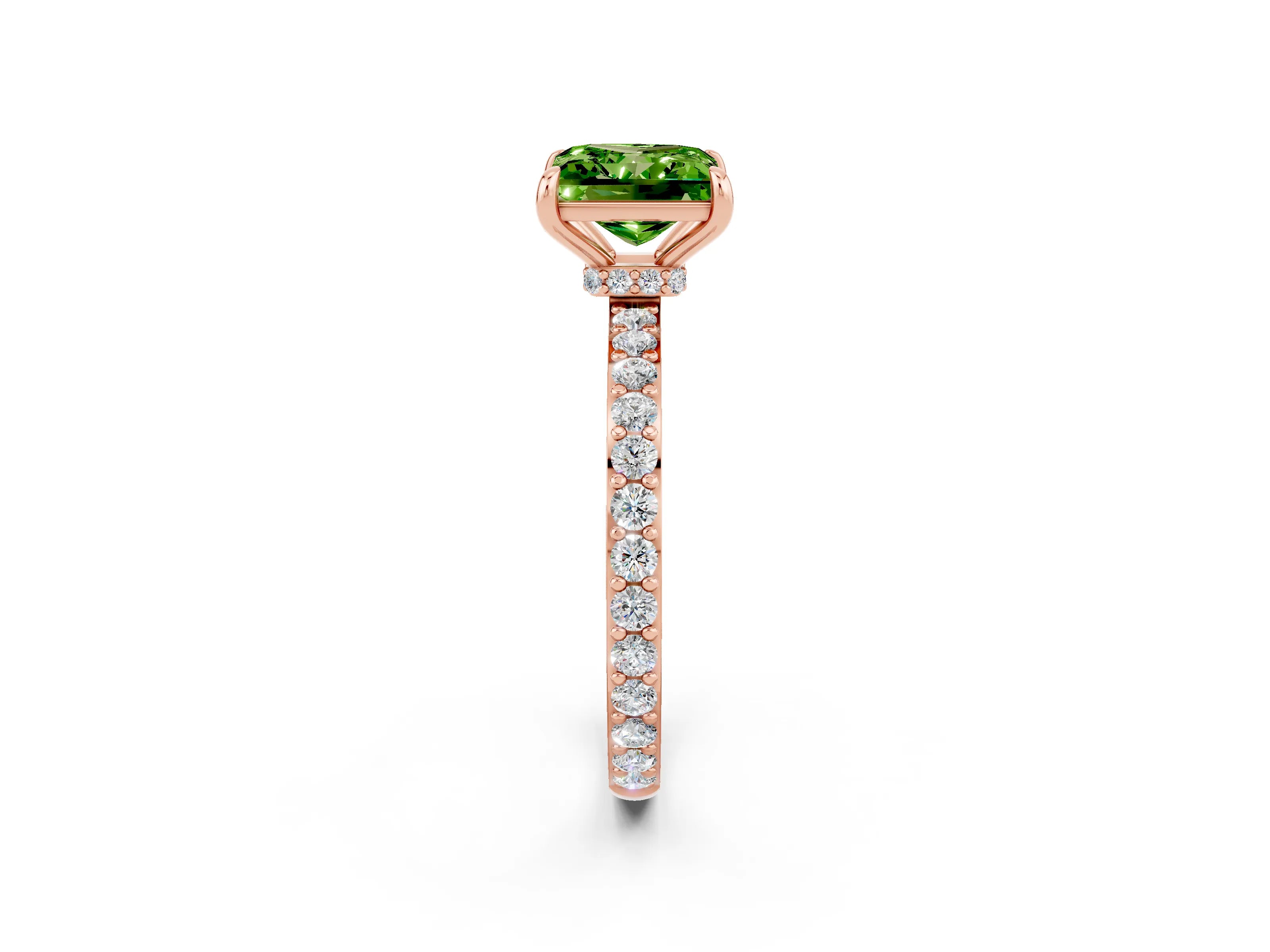 Rose gold Princess Cut Peridot Solitaire Engagement Ring with Pavé Band and Four-Prong Setting_2
