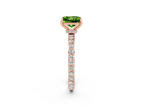Rose gold Princess Cut Peridot Solitaire Engagement Ring with Pavé Band and Four-Prong Setting_2