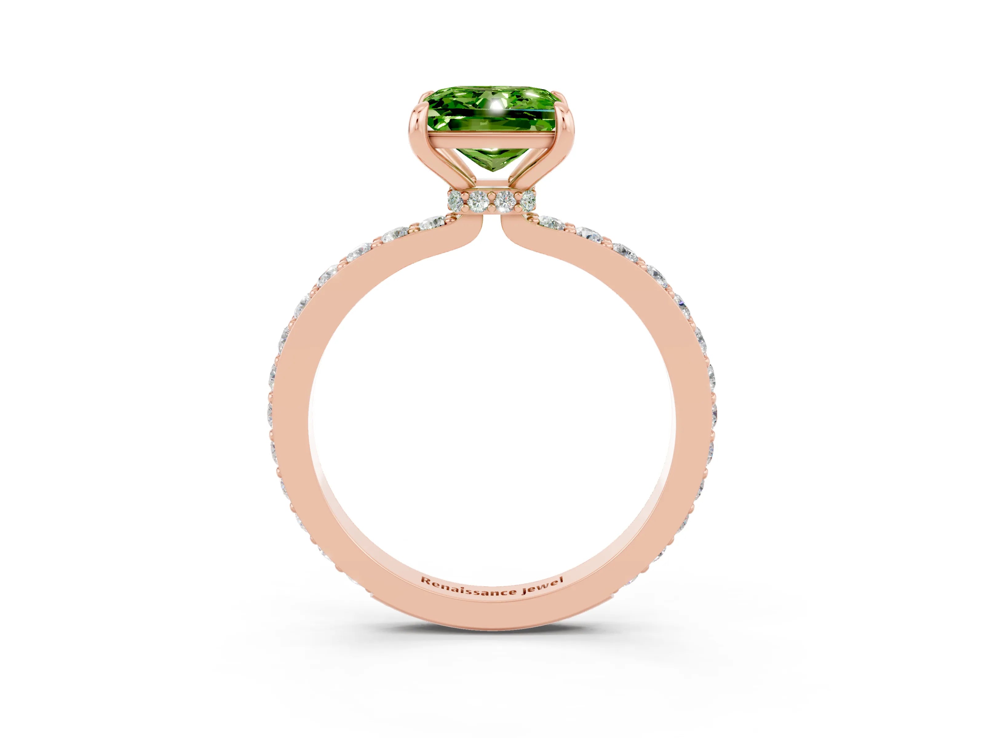 Rose gold Princess Cut Peridot Solitaire Engagement Ring with Pavé Band and Four-Prong Setting_3