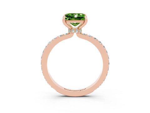 Rose gold Princess Cut Peridot Solitaire Engagement Ring with Pavé Band and Four-Prong Setting_3