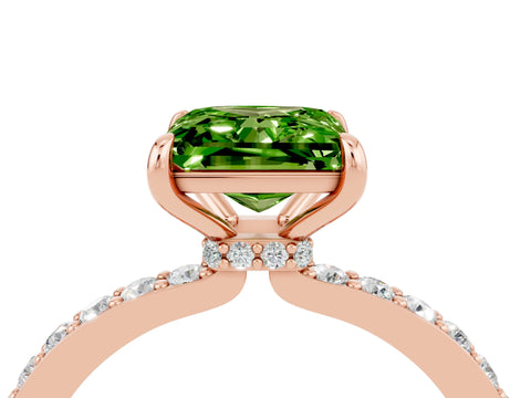 Rose gold Princess Cut Peridot Solitaire Engagement Ring with Pavé Band and Four-Prong Setting_4