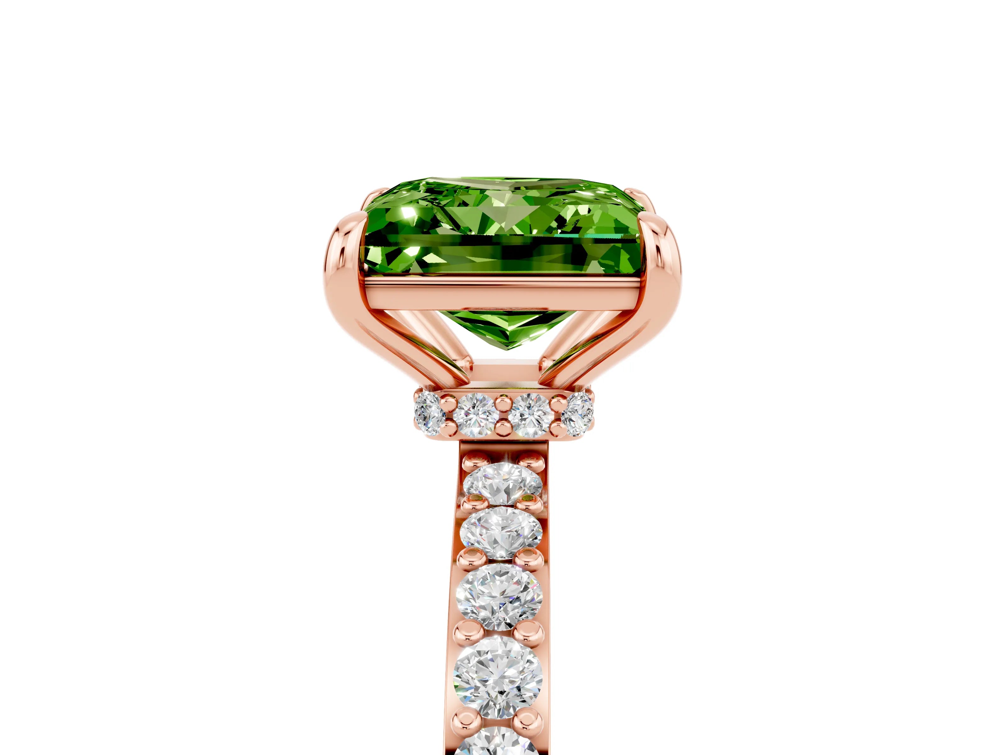 Rose gold Princess Cut Peridot Solitaire Engagement Ring with Pavé Band and Four-Prong Setting_5