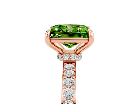 Rose gold Princess Cut Peridot Solitaire Engagement Ring with Pavé Band and Four-Prong Setting_5