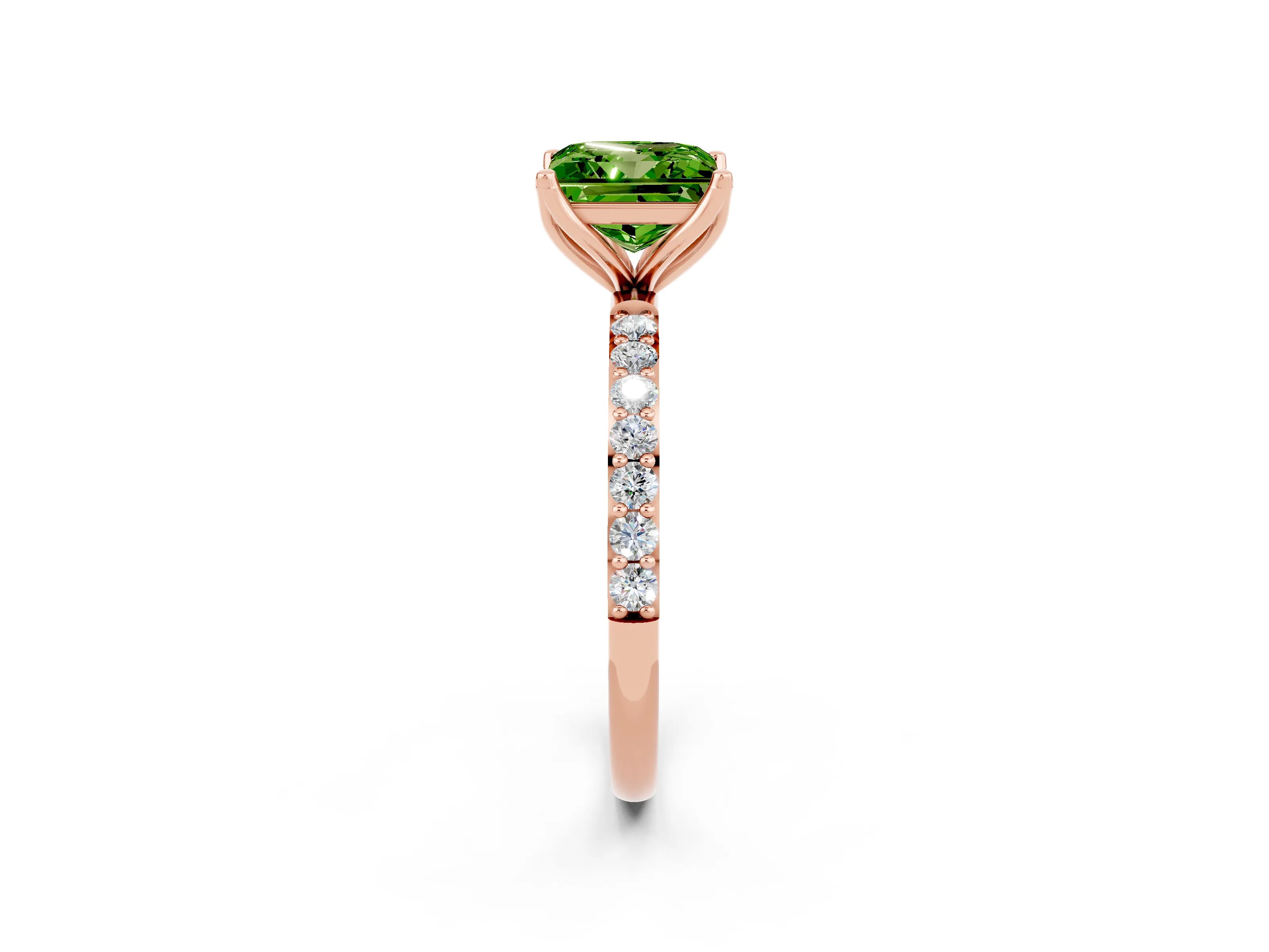 Rose gold Princess Cut Peridot Solitaire Engagement Ring with Pavé Band and Prong Setting_2