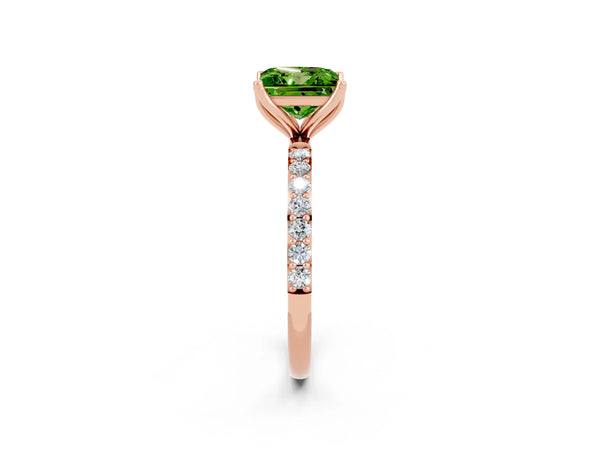 Rose gold Princess Cut Peridot Solitaire Engagement Ring with Round  Pavé Band and Prong Setting