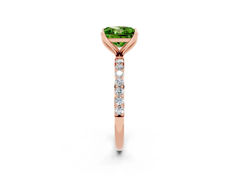 Rose gold Princess Cut Peridot Solitaire Engagement Ring with Pavé Band and Prong Setting_2