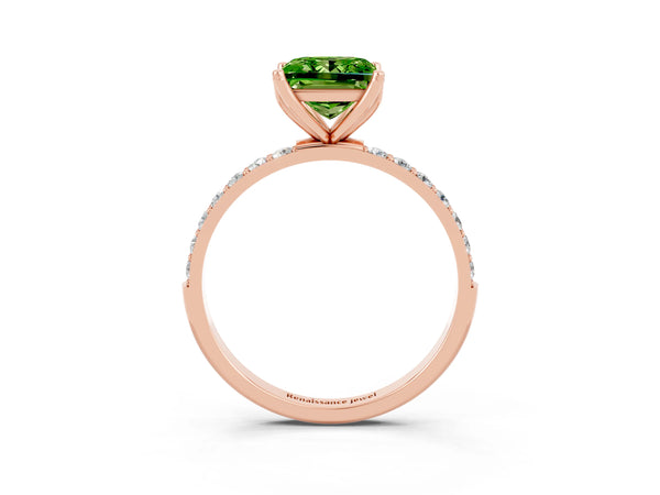 Rose gold Princess Cut Peridot Solitaire Engagement Ring with Round  Pavé Band and Prong Setting