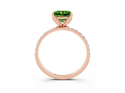 Rose gold Princess Cut Peridot Solitaire Engagement Ring with Pavé Band and Prong Setting_3