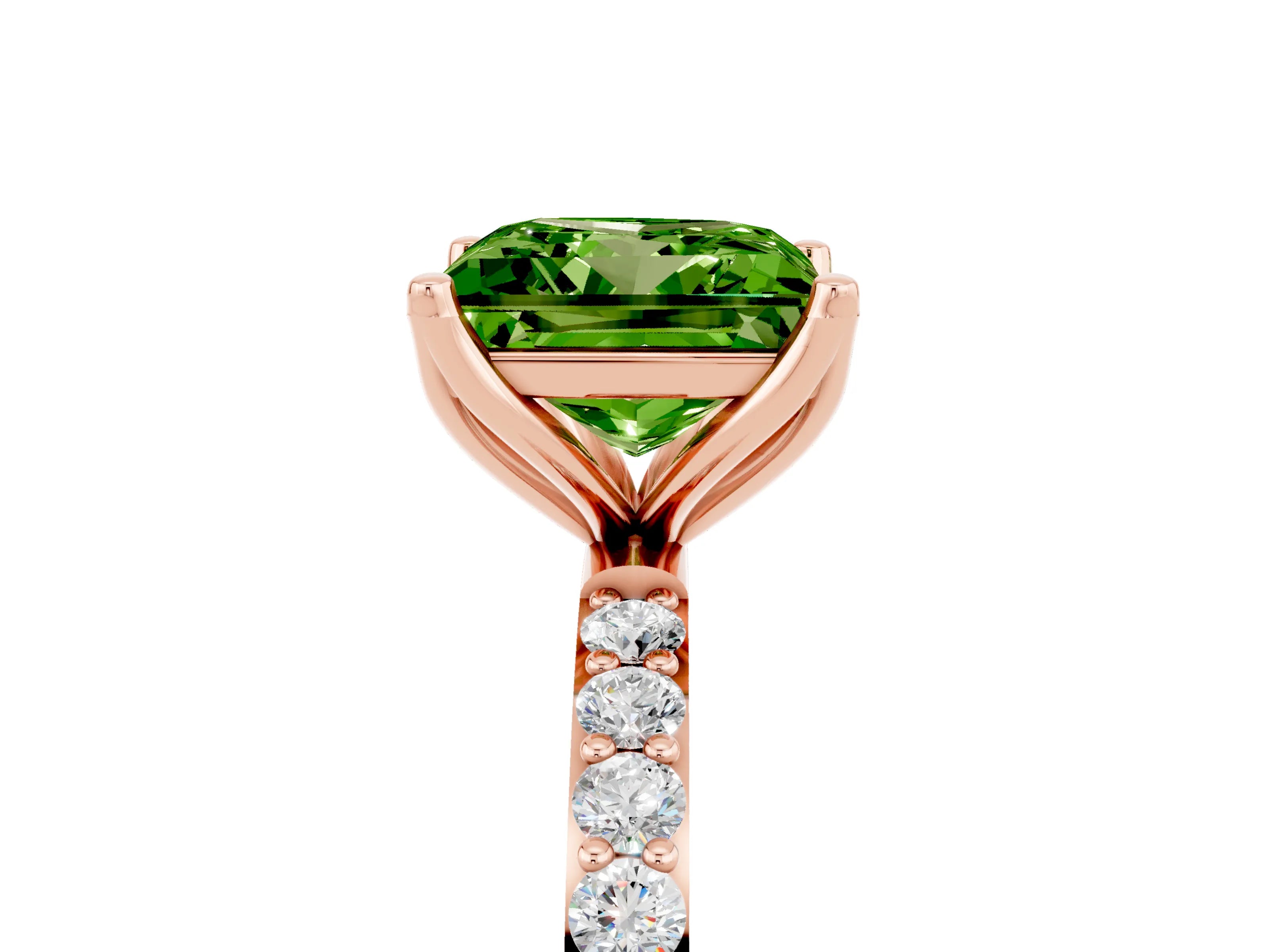 Rose gold Princess Cut Peridot Solitaire Engagement Ring with Pavé Band and Prong Setting_5