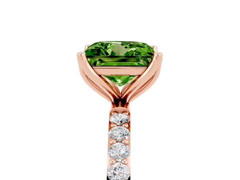 Rose gold Princess Cut Peridot Solitaire Engagement Ring with Pavé Band and Prong Setting_5