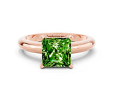 Rose gold Princess Cut Peridot Solitaire Engagement Ring with Round Band and Four-Prong Setting