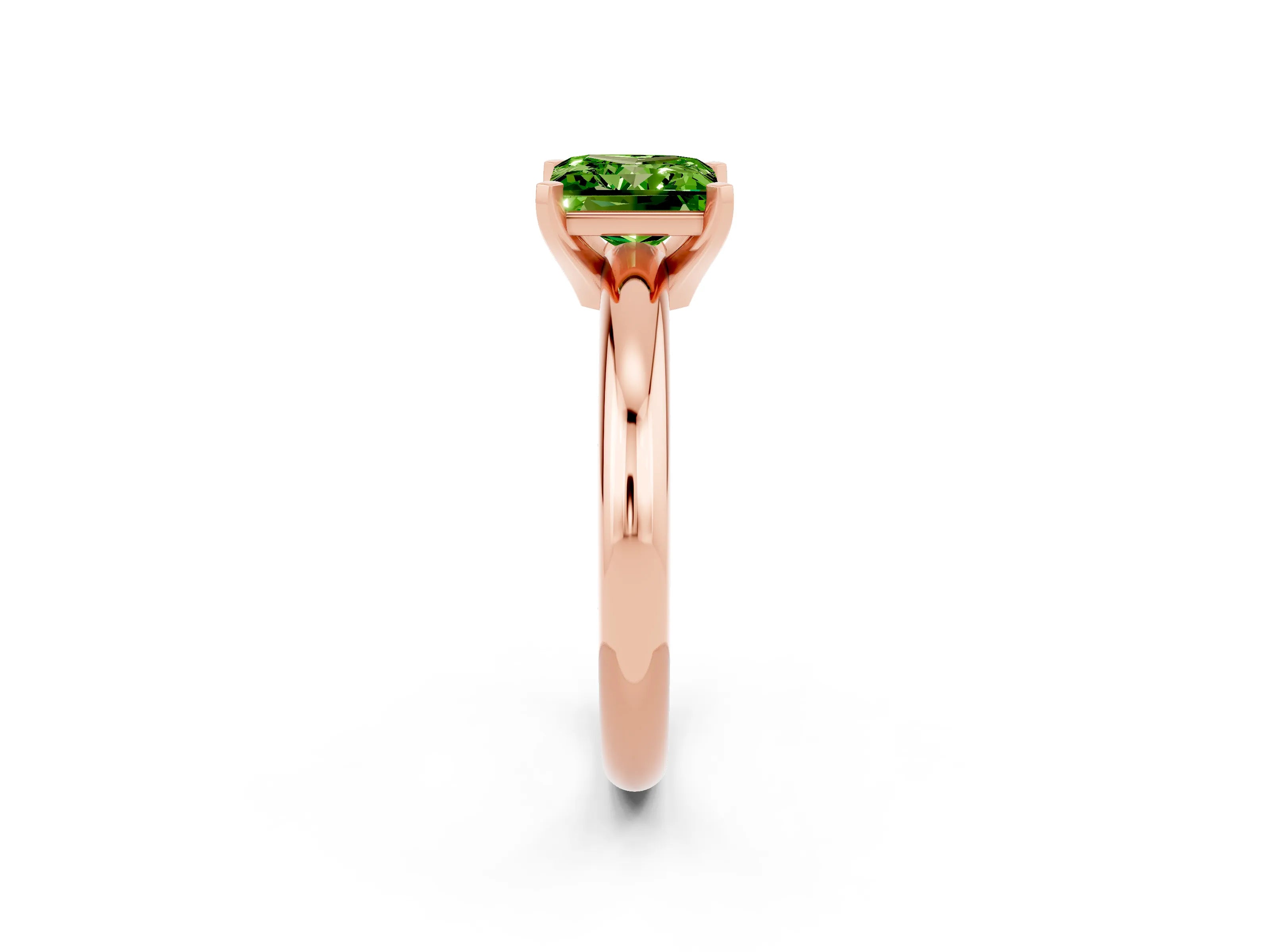 Rose gold Princess Cut Peridot Solitaire Engagement Ring with Round Band and Four-Prong Setting_2