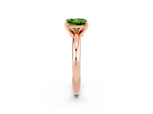 Rose gold Princess Cut Peridot Solitaire Engagement Ring with Round Band and Four-Prong Setting