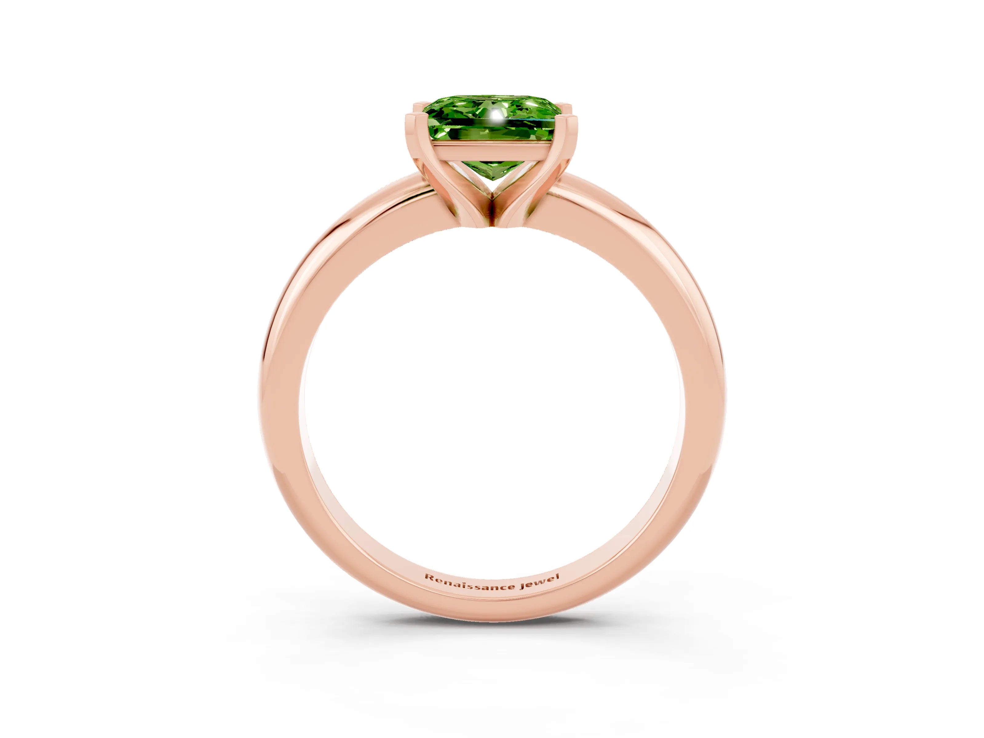 Rose gold Princess Cut Peridot Solitaire Engagement Ring with Round Band and Four-Prong Setting_3
