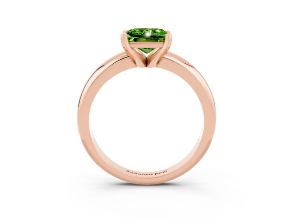 Rose gold Princess Cut Peridot Solitaire Engagement Ring with Round Band and Four-Prong Setting