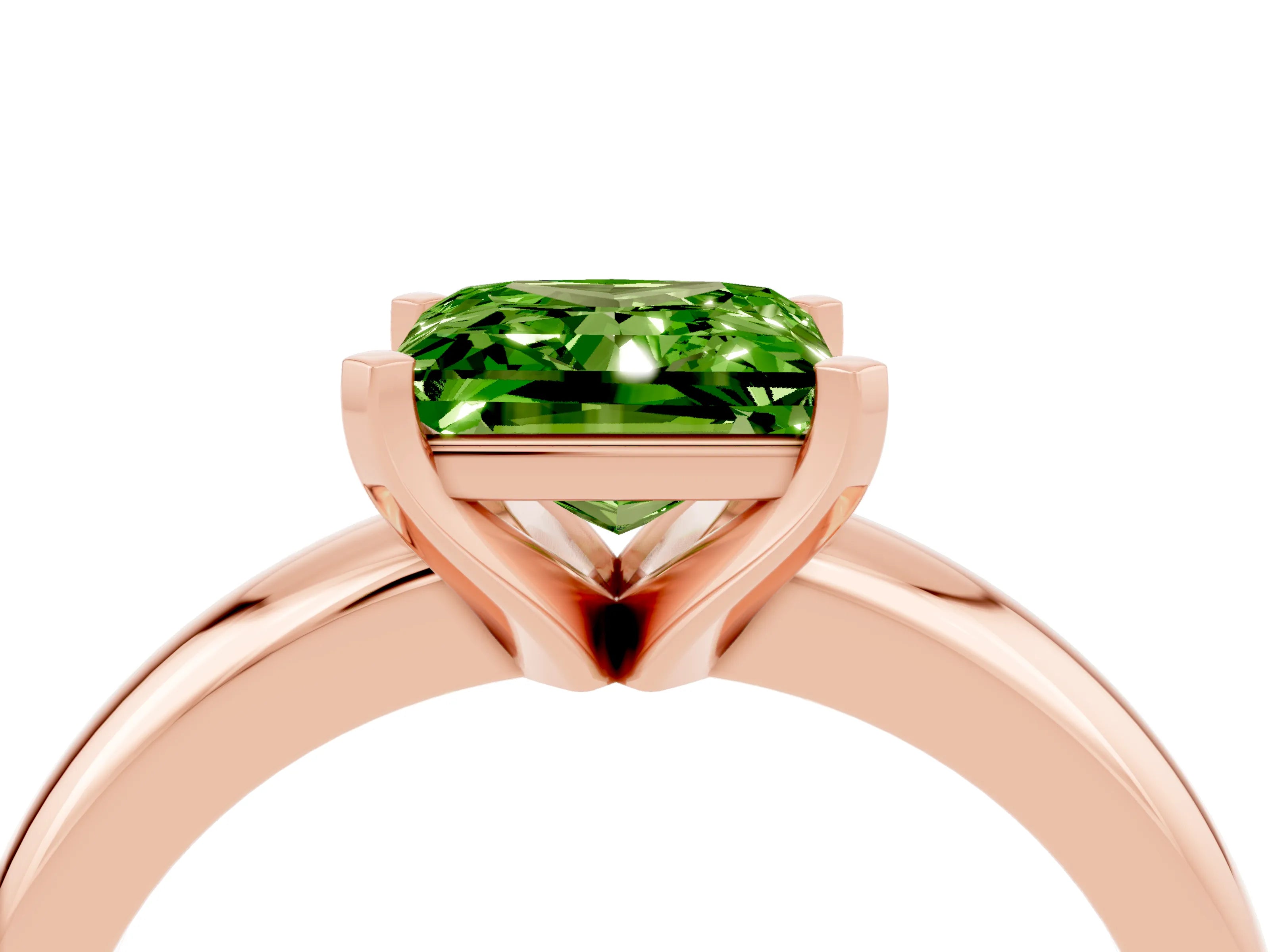 Rose gold Princess Cut Peridot Solitaire Engagement Ring with Round Band and Four-Prong Setting_4