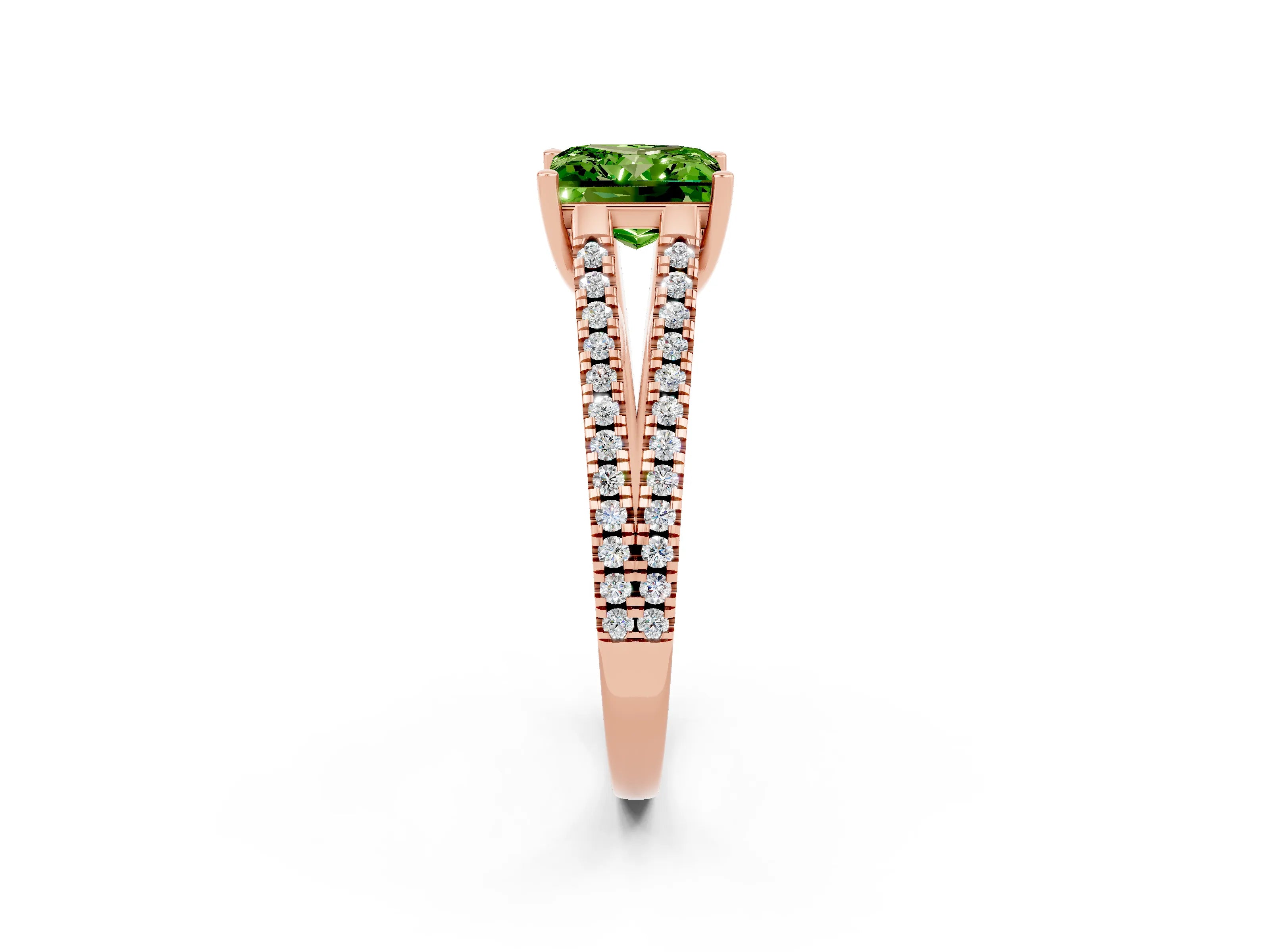 Rose gold Princess Cut Peridot Solitaire Engagement Ring with Split Shank Pavé Band_2