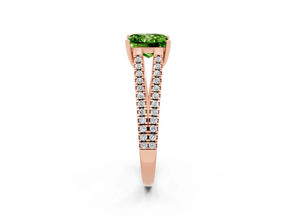 Rose gold Princess Cut Peridot Solitaire Engagement Ring with Split Shank Pavé Band
