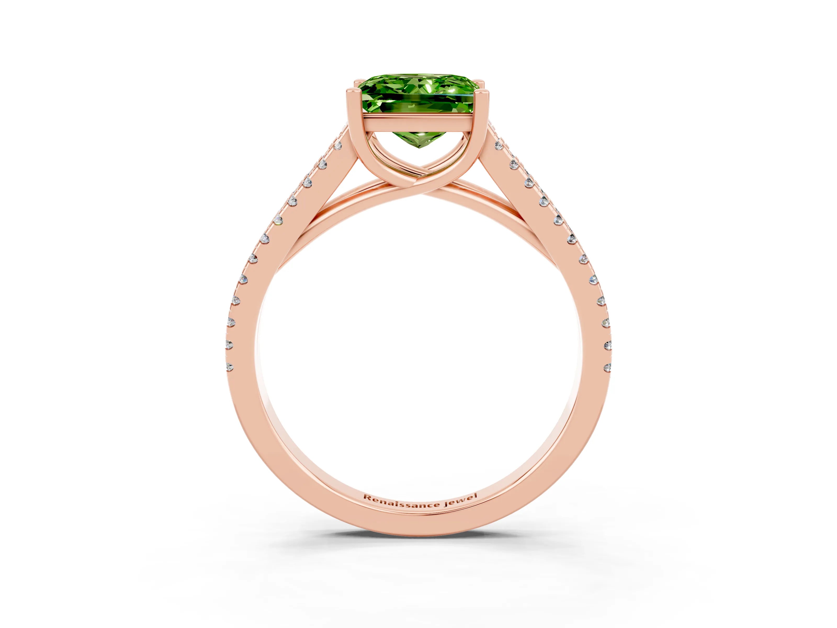 Rose gold Princess Cut Peridot Solitaire Engagement Ring with Split Shank Pavé Band_3