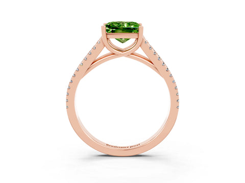 Rose gold Princess Cut Peridot Solitaire Engagement Ring with Split Shank Pavé Band_3