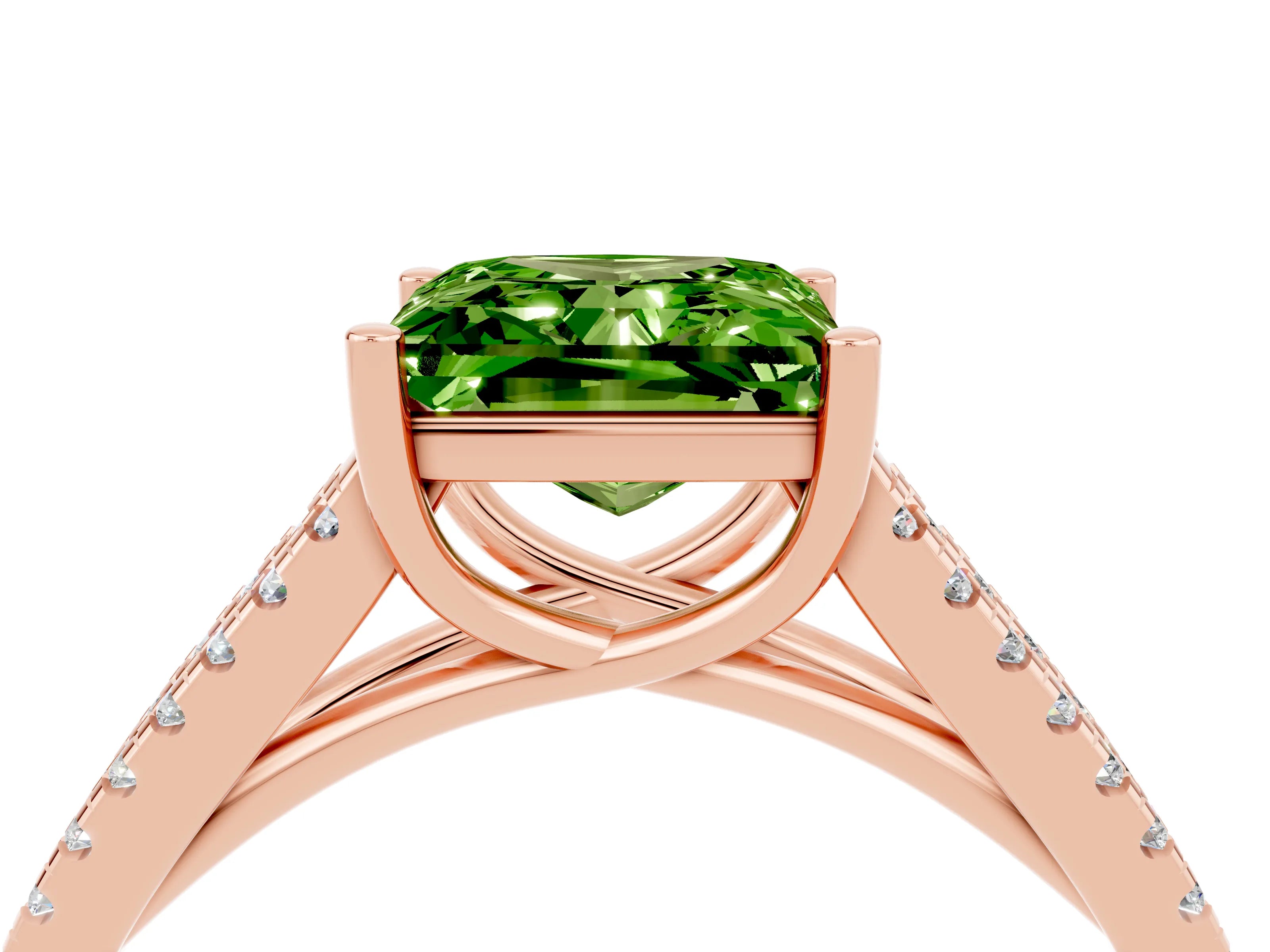 Rose gold Princess Cut Peridot Solitaire Engagement Ring with Split Shank Pavé Band_4