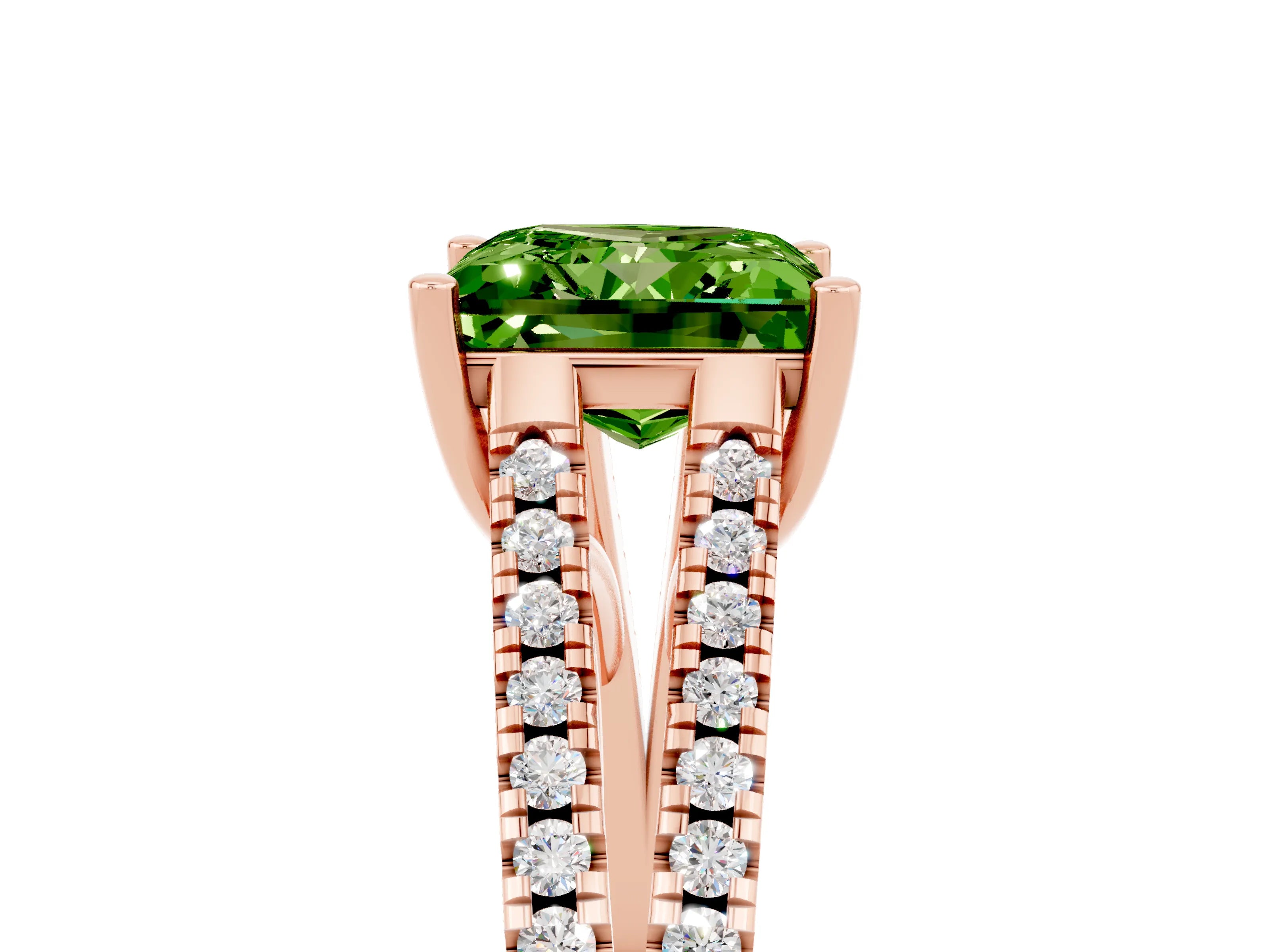 Rose gold Princess Cut Peridot Solitaire Engagement Ring with Split Shank Pavé Band_5
