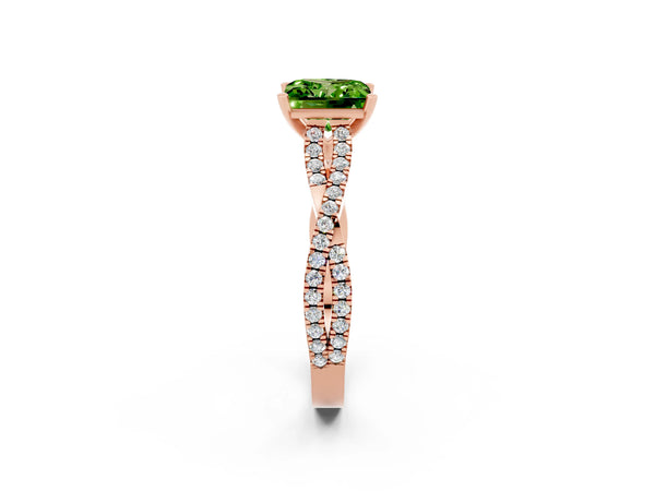 Rose gold Princess Cut Peridot Solitaire Engagement Ring with Twisted Pavé Band and Four-Prong Setting