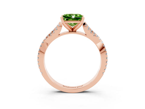 Rose gold Princess Cut Peridot Solitaire Engagement Ring with Twisted Pavé Band and Four-Prong Setting_15